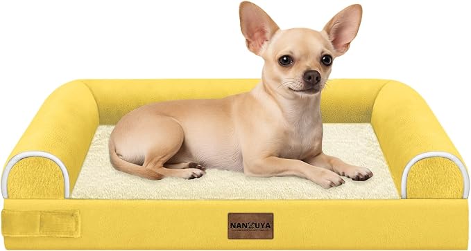 NANUYA Orthopedic Dog Bed for Small Dogs, 24 x 16 Inch, Ginger | Egg crate foam for joint support, 3-sided bolster pet sofa, waterproof lining, washable cover, and non-skid base by Nanuya