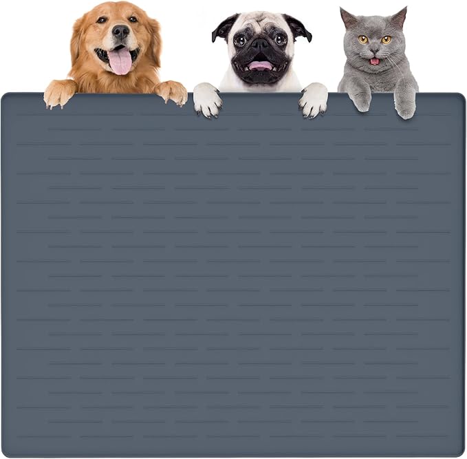 Largest Dog Food Mat, 39.5"x29.5" Silicone Dog and Cat Mat for Food and Water Bowls, Thinken Waterproof Non-Slip XXXL Pet Feeding Mat for Floors (Grayish Blue) by Goldleaf