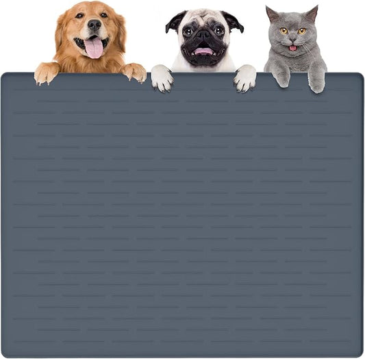 Largest Dog Food Mat, 39.5"x29.5" Silicone Dog and Cat Mat for Food and Water Bowls, Thinken Waterproof Non-Slip XXXL Pet Feeding Mat for Floors (Grayish Blue) by Goldleaf