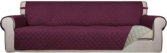 PureFit Reversible Quilted Couch Covers for Dogs Sofa Cover 4 Seater 88" | Wine/Beige, Water Resistant Couch Protector, Washable Pet Couch Cover with Non Slip and Elastic Straps For Kids by PureFit