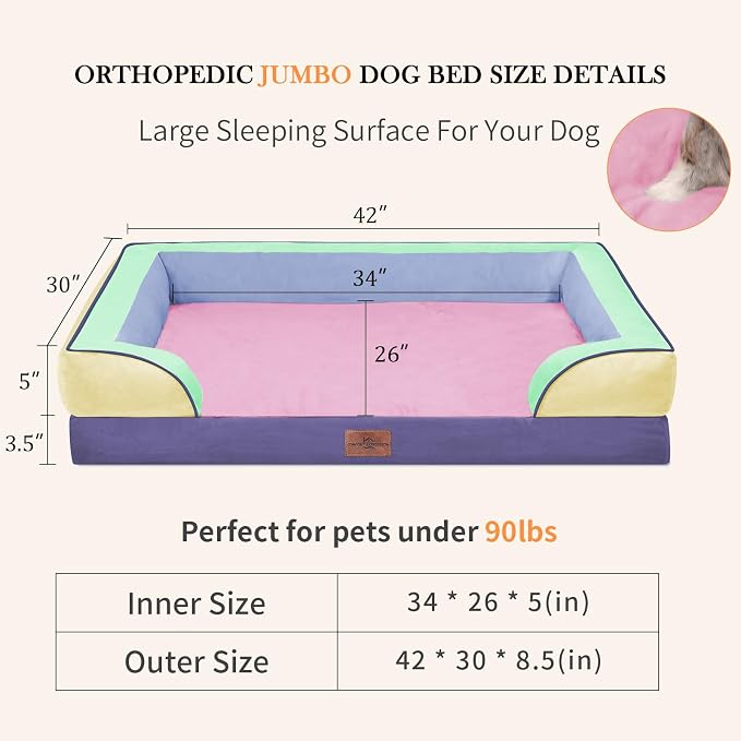 Comfort Expression Orthopedic Dog Bed for Extra Large Dogs with Bolster | Waterproof Dog Couch Bed with Washable Cover & Non-Slip Bottom, Supportive Egg Crate Foam XL Pet Bed, 42x30 Inch - Image 7