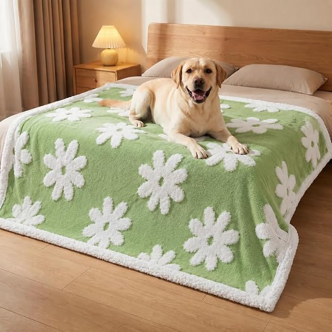 Waterproof Pet Blanket,Dog Bed Covers Couch Sofa Stylish Jacquard Pets Throw Blankets for Puppy Cats Washable Reversible Furniture Protection Covers (Green Flower,XL) - Image 4
