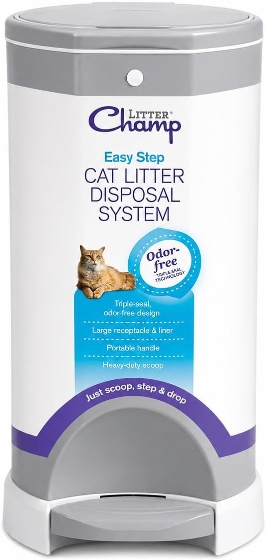 Litter Champ Cat Litter Disposal System, Hands-Free Pedal Trash Can | 4 Gallon Capacity, Triple-Seal Odor Lock, ABS Resin, 21-Ft Refill Liner and Scoop Included, No Assembly by Unknown