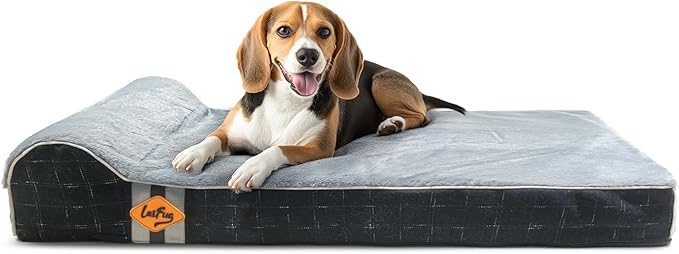 Laifug Orthopedic Dog Beds for Large Dogs,3" Memory Foam Dog Beds,Durable Water Proof Liner Removable and Washable, Nonskid Bottom,Black Grid Grey 40"x25"x5.5" by Laifug
