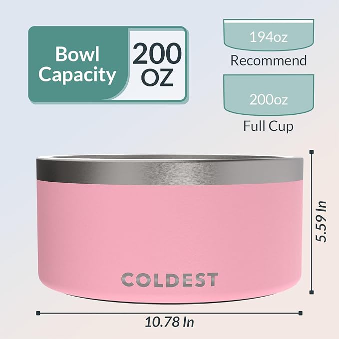 Coldest Dog Bowl - Anti Rust Metal, Non Slip, 3 Layers Insulated Stainless Steel Dog Bowls - Spill Proof & Heavy Duty - Water Bowl for Dogs, Cats & Pets, Dish Washer Safe (200 oz, Cotton Candy Pink) - Image 4