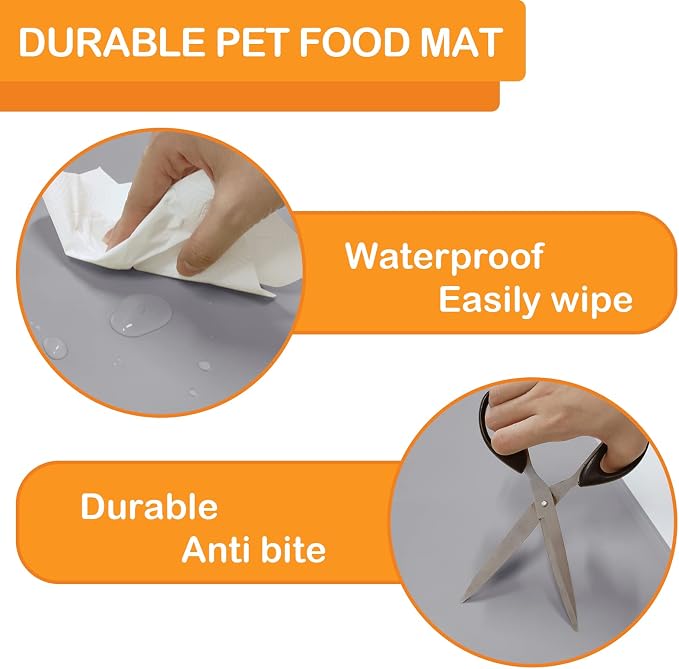 KVK Pet Food Mat Pet Feeding Mat Silicone Placemat for Dog and Cat Food Water Bowl Dog Food Mats for Floors Non Slip Waterproof Anti-bite Cool Grey 39.4X29.5in - Image 5