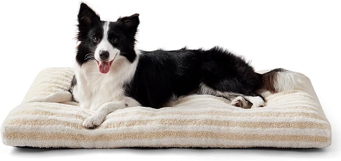 FURTIME Washable Dog Bed Large Sized Dogs, Deluxe Medium Dog Crate Beds | Comfy Fluffy Kennel Pad Anti-Slip Pet Sleeping Mat, Machine Washable Dogs Pillow, 35"x23"x3.5", White by FURTIME