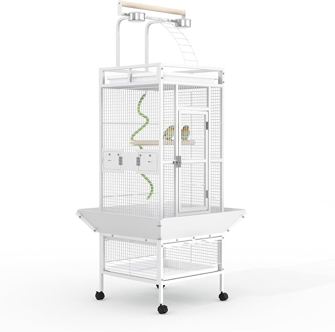 60" h Large Bird Cage, Indoor Parakeet Cage with Playtop, Bird Rope Perche, Heavy Duty Wrought Iron Bird Cage on Wheels for Parrots, Parakeets, Cockatiels, Conures by Unknown