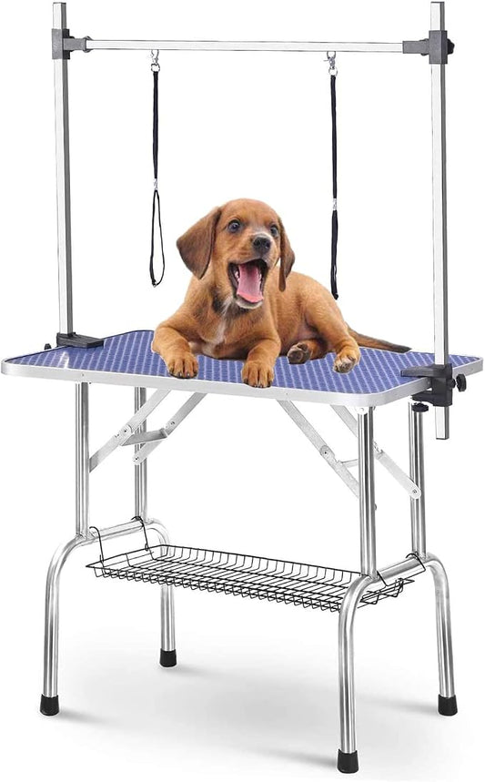 42" Dog Grooming Table Foldable Pet Grooming Tables with Adjustable Arm Noose Storage Mesh Tray Maximum Capacity Up to 330lbs Blue by TRODEP