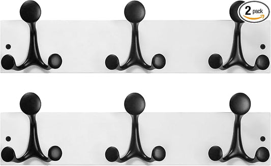 SKOLOO 17-Inch White Wood Coat Rack Wall Mount with 3 Triple Hooks - Ideal for Family Entrances, Classrooms, and Pet Supplies Storage - Perfect Coat Hooks for Wall, Pack of 2 by SKOLOO