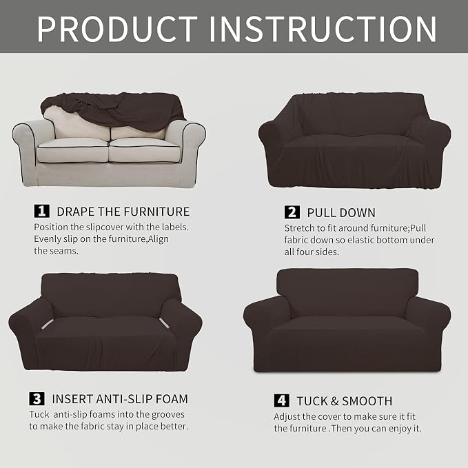 Easy-Going Stretch Chair Slipcover with Arm Washable Chocolate | 1-Piece Couch Sofa Cover Furniture Protector for Living Room Soft with Bottom For Kids, Pet. Spandex Jacquard - Image 6