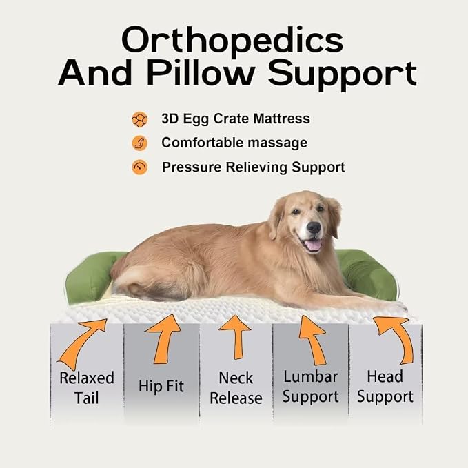 MEKIY Orthopedic XL Dog Bed with Bolster for Extra Large Size Dogs | Pillow Support for Neck Relief, Egg Crate Foam, Skin-Friendly Surface, Waterproof Liner, Anti-Slip Bottom, 42 x 30 Inch - Image 3
