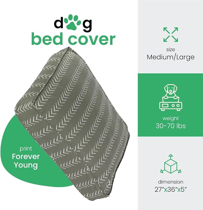 Molly Mutt Forever Young Dog Bed Duvet Cover, 100% Cotton, 27"X36"X5" | Breathable, GOTS-Certified Cotton Cover for Dog or Cat Bed, Zippered, Washable, Free of Harmful Chemicals, Medium/Large - Image 2