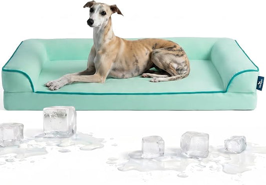 Cooling Dog Bed for Summer, Extra Large Orthopedic Cool Pet Bed with Sides, Q-Max >0.45, Egg Crate Foam with Removable Washable Cover for Large Dogs, Light Aqua by blunique