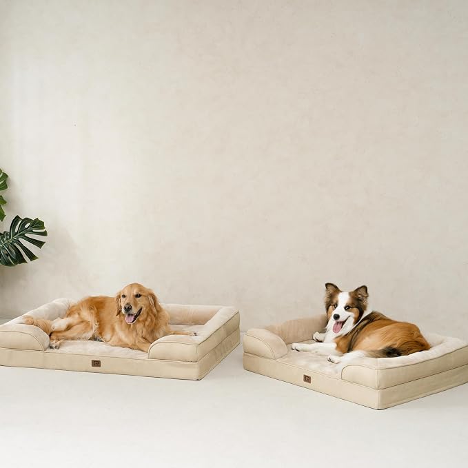 EHEYCIGA Orthopedic Dog Bed Medium Size Dog, Waterproof Washable Pet Beds | Non-Slip Bottom and Egg-Crate Memory Foam Dog Couch Bed with Washable Removable Cover, Greige - Image 9