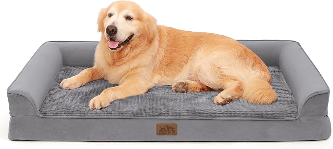 COZY KISS Orthopedic Dog Beds for Large Sized Dog, XL Bolster Pet Couch with Waterproof Lining, Egg Crate Foam Sofa for Pets Up to 100 lbs, U-Shaped, 48x32x7.5 inch, Grey by COZYKISS