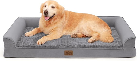 COZY KISS Orthopedic Dog Beds for Large Sized Dog, XL Bolster Pet Couch with Waterproof Lining, Egg Crate Foam Sofa for Pets Up to 100 lbs, U-Shaped, 48x32x7.5 inch, Grey by COZYKISS