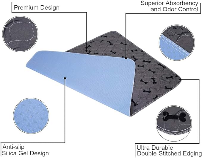Washable Dog Pee Pads with Free Grooming Gloves,Non Slip Dog Mats with Great Urine Absorption,Reusable Puppy Pee Pads for Whelping,Potty,Training,Playpen - Image 3