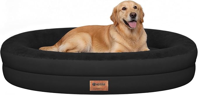 Waterproof Orthopedic Dog Bed for Large Dogs, Black | Supportive Crate Foam Relieves Joint Pressure, 360°Bolsters, Waterproof Inner,Washable Cover, Non-slip Bottom by Wozoke