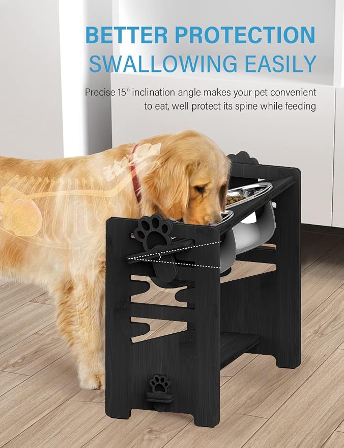 Vantic Elevated Dog Bowls, Raised Bowl Stand Adjustable Large/XLarge, Black | Bamboo Elevated Feeder with 2 Stainless Steel Bowls, Adjustable Height Stand for Large and Extra-Large Dogs - Image 4