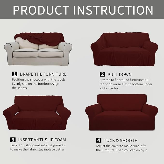 Easy-Going Stretch Chair Slipcover with Arm Washable Wine | 1-Piece Couch Sofa Cover Furniture Protector for Living Room Soft with Bottom For Kids, Pet. Spandex Jacquard - Image 6
