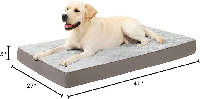 KSIIA Orthopedic Dog Bed, Waterproof, 41 x 27 Inch, Gray, Deluxe Plush, Removable Cover, Durable Zipper, Orthopedic Foam, 3-Inch Thick, For Dogs Up to 80lbs | Deluxe Plush Dog Crate Bed, Washable Pet Mat with Removable Cover, Durable Zipper, Orthopedic... - Image 8