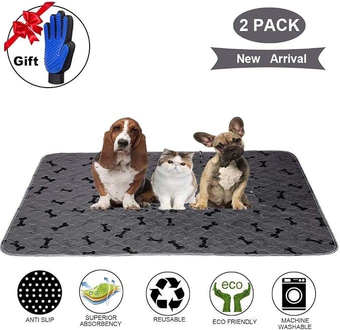 Washable Dog Pee Pads with Free Grooming Gloves,Non Slip Dog Mats with Great Urine Absorption,Reusable Puppy Pee Pads for Whelping,Potty,Training,Playpen - Image 3