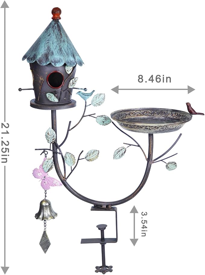 Deck Bird Bath, Metal Bird Bath and Bird Houses, Deck Mounted Bird Bath | Detachable and Adjustable Sturdy Deck Bird Bath for Outdoor Porch Yard Garden Decoration - Image 3
