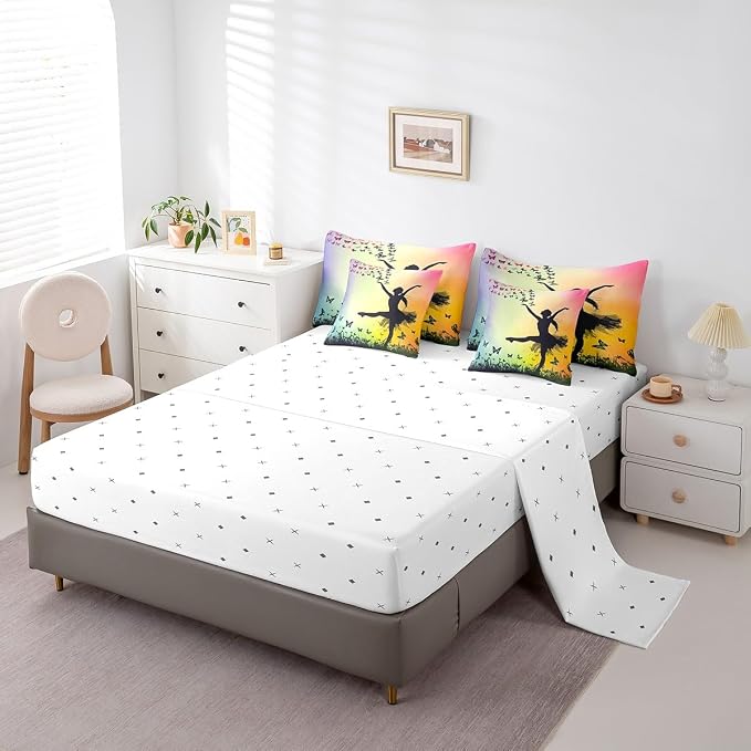 Feelyou Ballet 7 Piece Bedding Set Full Size Cute Ballet Comforter Set with Sheets for Kids Teens Toddler Dancing Girl Bed in a Bag Butterfly Bed Set - Image 4