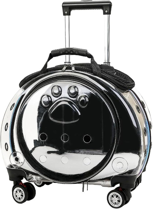 Pet Trolley Case with Upgraded Detachable Silent Wheels, Clear Ventilation Holes Cat Dog Carrier, Cat Dog Carrier with Telescopic Handle, Perfect for Traveling/Taking a Walk Black