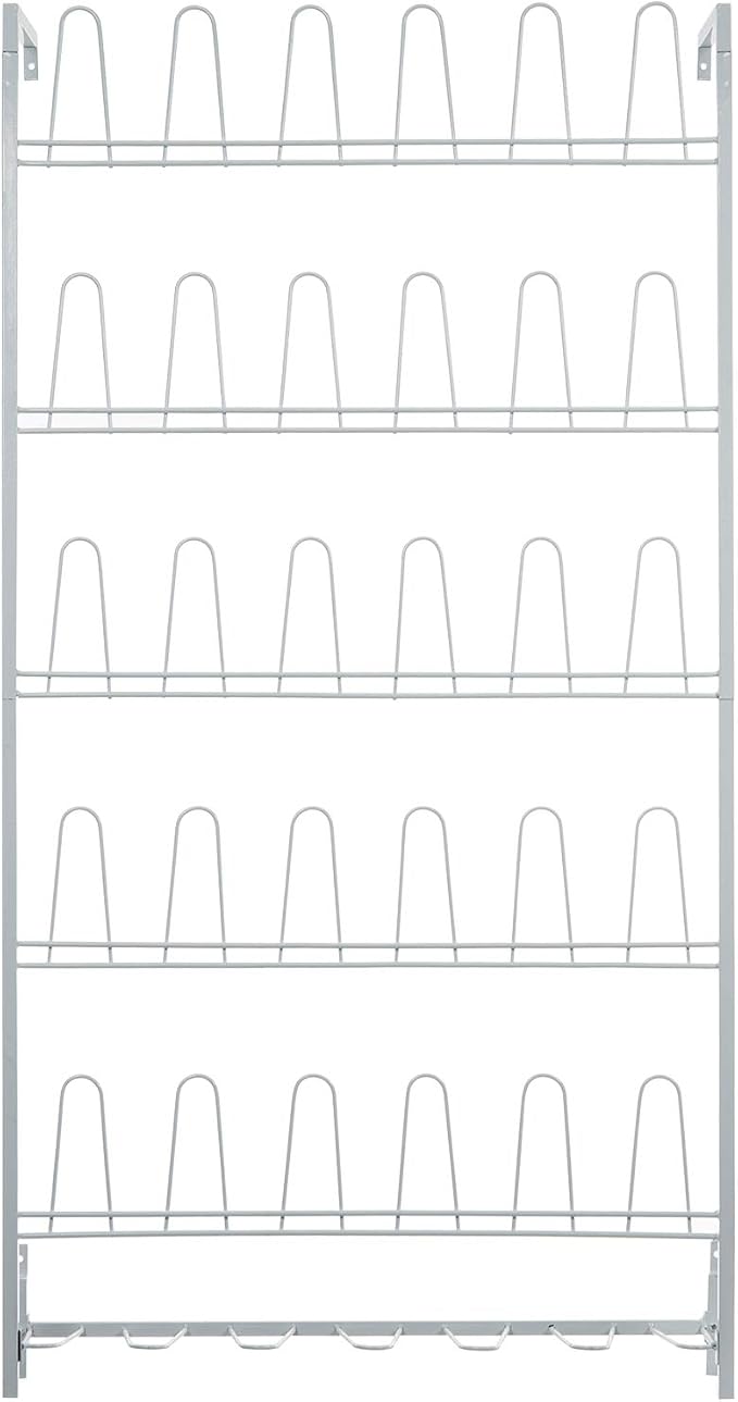 MyGift Matte White Metal Wall Mounted Shoe Rack, Holds 18 Pairs | Modern white metal wall shoe rack stores up to 18 pairs of shoes and boots while saving closet, mudroom, and entryway storage - Image 7