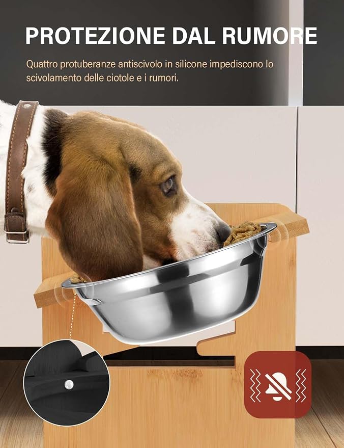 Vantic Elevated Dog Bowls with Mat, Adjustable Bowl Stand Small, Natural | Bamboo Raised Feeder with Mat and 2 Stainless Steel Bowls, Adjustable Height for Small Puppies and Cats - Image 6
