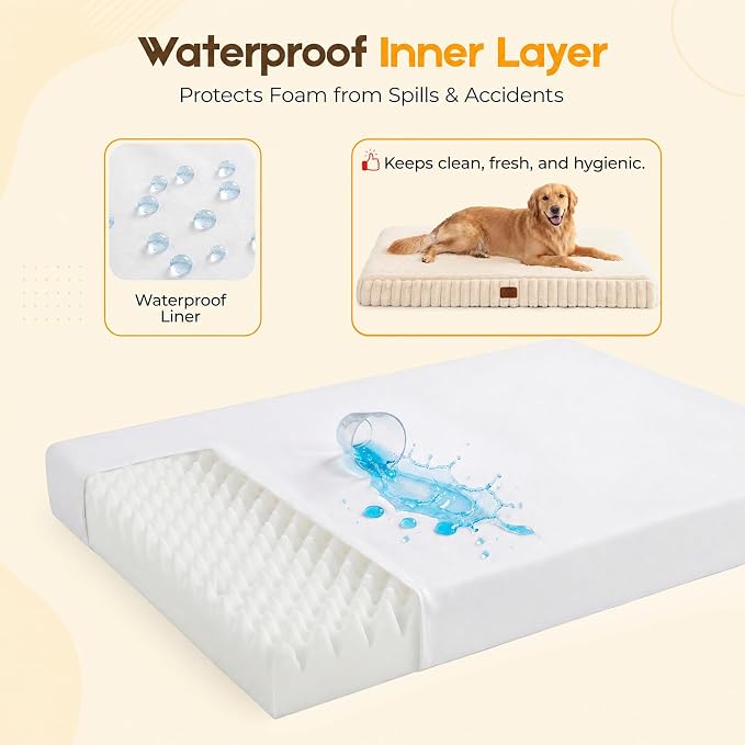 Orthopedic Dog Bed for Large Dog, Waterproof Pet Bed,Non-Slip Bottom and Egg-Crate Foam with Removable Washable Cover Crate Bed,Cream,36"x27"x3" - Image 5