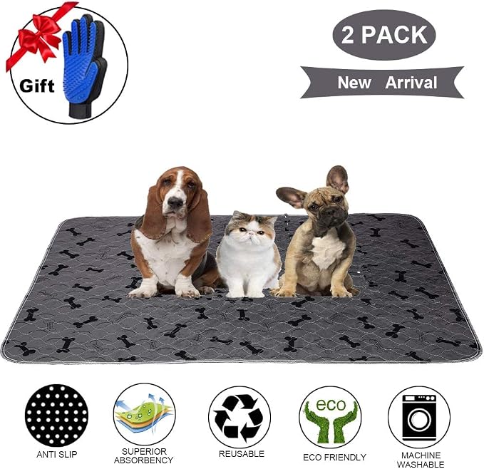 Washable Dog Pee Pads with Free Grooming Gloves,Non Slip Dog Mats with Great Urine Absorption,Reusable Puppy Pee Pads for Whelping,Potty,Training,Playpen - Image 2