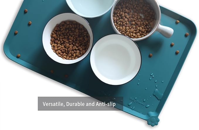 Hoki Found L Silicone Pet Food Mats - Non Slip Dog Cat Bowl Placemats - Waterproof Dog Cat Food Mats - For Carpet & Sicilian Ocean - Image 4