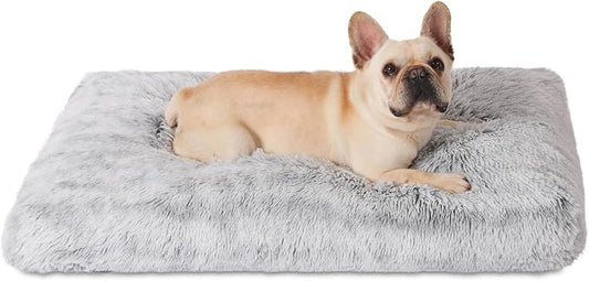 Bedfolks Plush Waterproof Dog Crate Bed, Removable Washable Cover, Faux Fur Kennel Pad, 29"x21", Grey by Bedfolks
