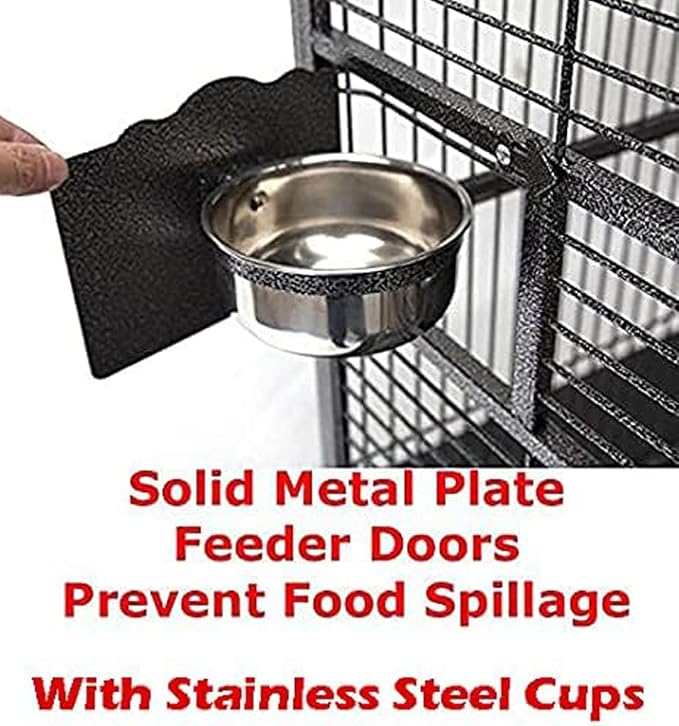X-Large Elegance and Durable Wrought Iron Open Play Top Stand Bird Parrot Rolling Cage, Include Metal Seed Guard Solid Metal Feeder Nest Door Lockable Heavy Duty Rolling Wheels - Image 5