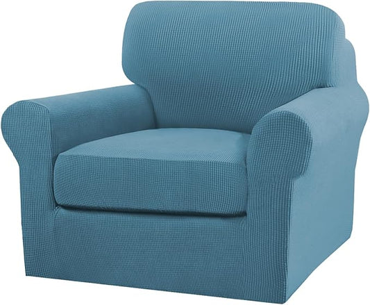 Turquoize 2 Piece Chair Covers Armchair Slipcovers for Living Room Armchair Sofa Cover with Individual Cushion Covers Feature Jacquard Fabric (Chair, Storm Blue) by Turquoize