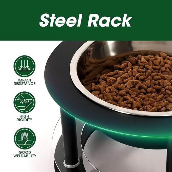 Elevated Dog Bowls, 32oz Stainless Steel Bowl, 3 Height Adjustable Single Dog Bowl Stand Raised Water Feeder for Large, Medium, Small Dog(Bowl Included) - MK2072A(Black) - Image 5