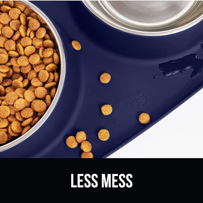 GORILLA GRIP Dog Bowl Set with Slip Resistant Silicone Feeding Mat, Food Grade 304 Stainless Steel Bowls, BPA Free, High Edge Spill Containment, Dishwasher Safe, Finger Notch Removal, 2 Cup, Navy Blue - Image 6