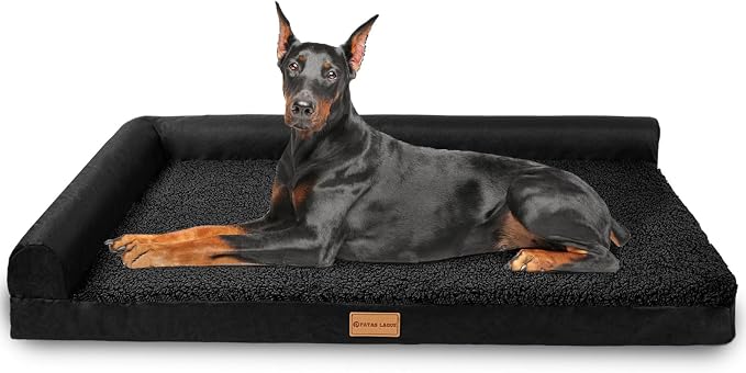 Patas Lague Orthopedic Extra Large Dog Bed Pet Sofa Beds 56''X40''Black | L Bolster Egg-Crate Foam Dog Couch For Large Sized Dogs, Waterproof Removable Washable Cover, Pet Mat with Nonskid Bottom by PatasLague