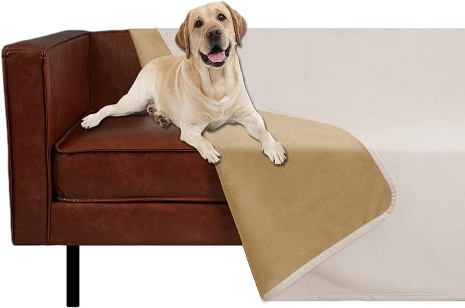 Ameritex Pet Bed Blanket Reversible 100% Waterproof Velvet Super Soft for Sofa and Bed (82x102 Inches, Cream+Sand) - Image 5