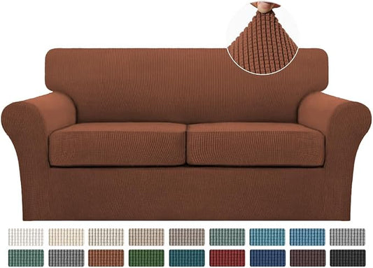 Turquoize 3 Piece Sofa Covers for 2 Cushion Couch Sofa Slipcover Soft Couch Cover for Dogs-Washable Sofa Furniture Covers with 2 Individual Cushion Covers (2 Cushion Sofa, Caramel) by Turquoize