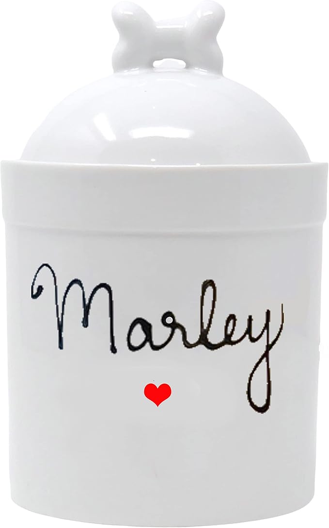 Airtight Pet Treat Container | Dog Cookie Jar Personalized with Name | Small Dog Treat Jar | Customized, Ceramic | With Bone Shaped Lid by BrusheswithaView