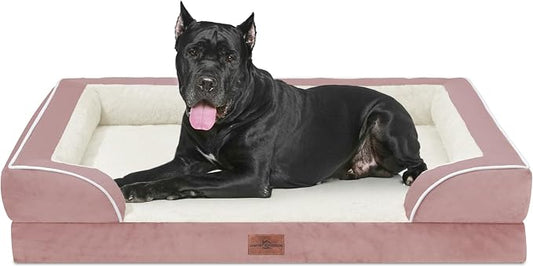 Comfort Expression Orthopedic Dog Bed for Extra Large Dogs 53x42 Inch, Waterproof Supportive Egg Crate Foam XXL Pet Bed with Removable Bolsters, Dog Couch with Washable Cover & Non-Slip Bottom, Pink | Waterproof Dog Couch Bed with Washable Cover & Non-... by ComfortExpression