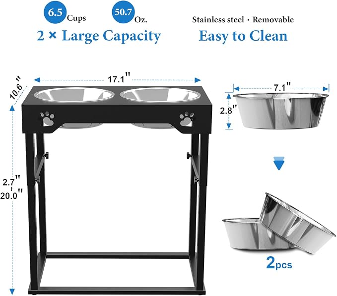 Raised Dog Bowl for Large Dogs,Elevated Dog Bowls Steel Dog Bowls for Food & Water (DB01H-BLACK, 20inch 1.5L) - Image 5