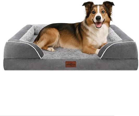 Comfort Expression Orthopedic Dog Beds for Large Sized Dog with Bolster | Waterproof Dog Couch Bed with Washable Cover & Non-Slip Bottom, Supportive Egg Crate Foam Large Pet Bed, 38x25 Inch by ComfortExpression