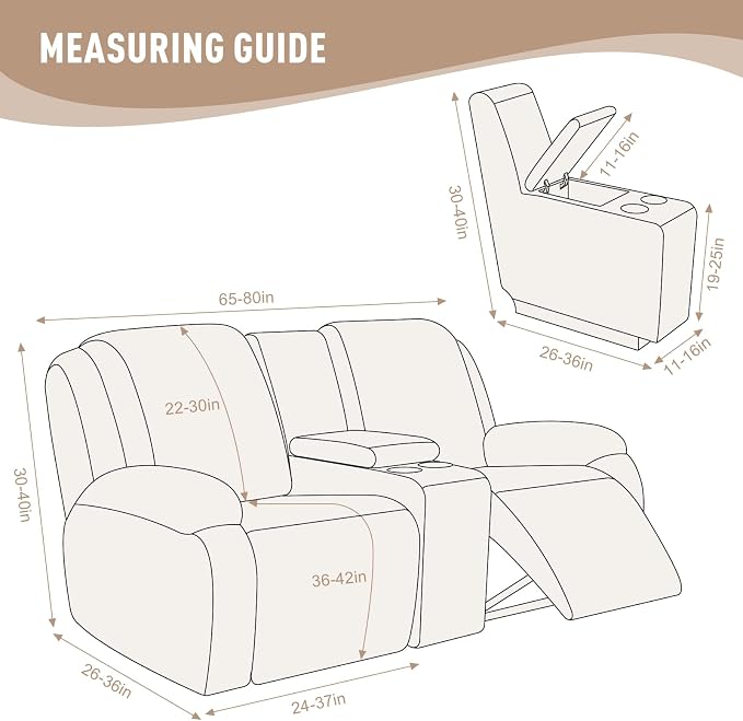 KinCam Loveseat Recliner Covers with Middle Console Slipcover, Vanilla | Stretch Recliner Sofa Covers for 2 Seat Couch Cover, Jacquard Furniture Protector Covers with Elastic Bottom for Kids, Pets - Image 7