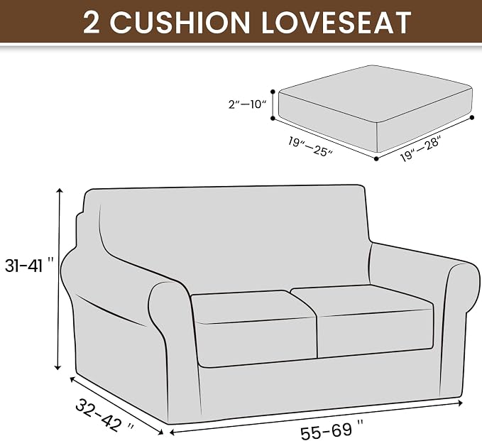 XINEAGE 3-Piece Velvet Loveseat Sofa Cover, Couch Covers for Dog,Khaki | 2 Cushion Loveseat,Stretch Non-slip Elastic, Pet-friendly, Washable, Fast Setup, Soft Plush Fabric, Furniture Protector. - Image 3