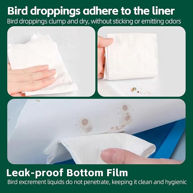 MANON ROSA Bird Cage Liner Papers,100pcs Disposable Non-Woven Parrort Cage Liner, Precut Absorbent Leakproof Bird Carrier Cleaning Birdcage Accessories (Rectangular (13.4''L×10.6''W)) - Image 6